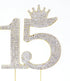 Number 15 Quinceanera Rhinestone Princess Crown Monogram Cake Topper - Sweet 15th Birthday Party (Gold)...
