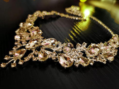 Rhinestone Bridal Jewelry Sets for Women Crystal Necklace Earrings Bracelet Set Silver-Tone Wedding Bridal Bridesmaid Gifts fit with Wedding Dress...