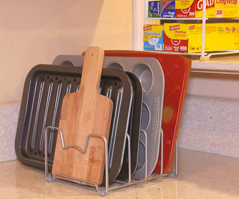 Simple Houseware 2PK Kitchen Cabinet Pan and Pot Lid Organizer Rack, Total 6 Compartments, Silver...