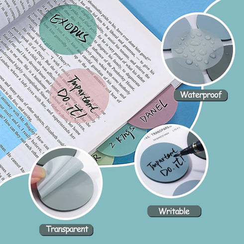 BABORUI 400Sheets Transparent Sticky Notes, Round Morandi Clear Sticky Note Tabs, Small Translucent Bible Sticky Tabs for Annotating Books, Aesthe...