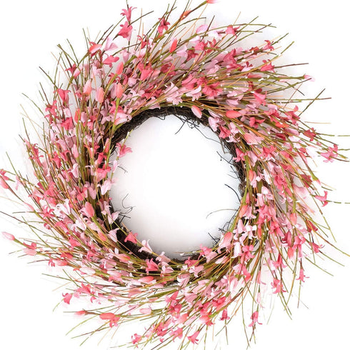 Bibelot 18inch Artificial Forsythia Flower Wreath, All Year Around Wreath for Front Door, Wedding Window Home Wall Indoor Front Door Decor (Pink, ...