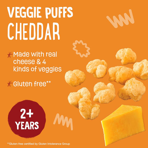 Earth's Best Organic Veggie Puffs for Toddlers 2 Years Old and Up, Cheddar Flavor, 1.55 Ounce Bag (Pack of 4)...
