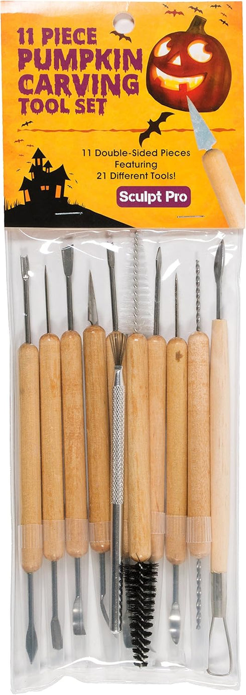 Pumpkin Carving Kit (21 Tool Set) w 11 Double Sided Pieces - Halloween Professional Sculpting, Cutting and Carving Knife Supplies for Fall Jack-O-...