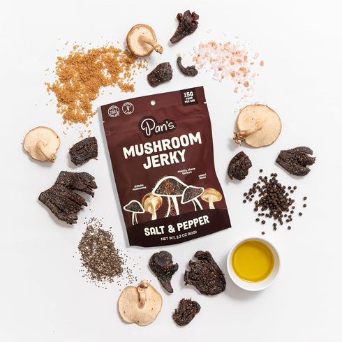 Pan's Mushroom Jerky, Organic, Vegan Snacks, Dried Mushrooms Shitake, Plant based Jerky, Meatless Jerky, Gluten Free, High in Fiber, with Salt & P...