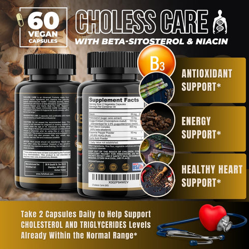 Cholesterol Supplement - Triglycerides Support Capsules w. Organic, Odorless Garlic, Cayenne Pepper, Plant Sterols to Support Normal HDL and LDL C...