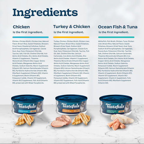 Blue Buffalo Tastefuls Wet Cat Food Paté Variety Pack, Made with Natural Ingredients | Chicken, Turkey & Chicken, and Ocean Fish & Tuna Entrées, 5...