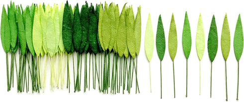 TH 50 pcs. Mixed Tone Green Grass Leaves with Wire Stems 8 mm Mulberry Paper Leaves Craft Supplies Scrap Booking Embellishments for so Many Card C...