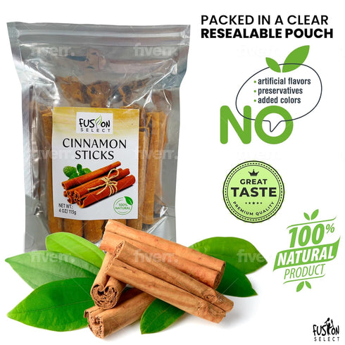Fusion Select Cinnamon Sticks - Whole Canela Bark Pieces for Asian, Indian, & Middle Eastern Cuisine - Herbs & Spices for Baking & Cooking - Packe...