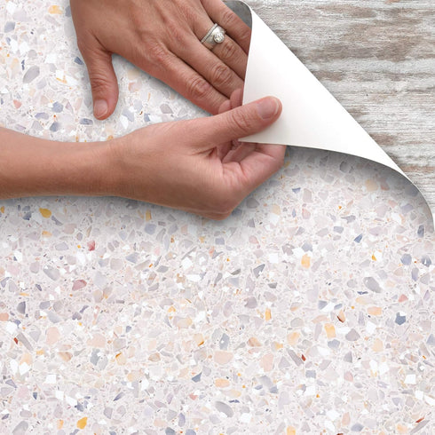 Con-Tact Brand Creative Covering, Self-Adhesive Shelf Liner, Multi-Purpose Vinyl Drawer Liner, Easy to Use and Apply, 18'' x 9', Terrazzo Blush...
