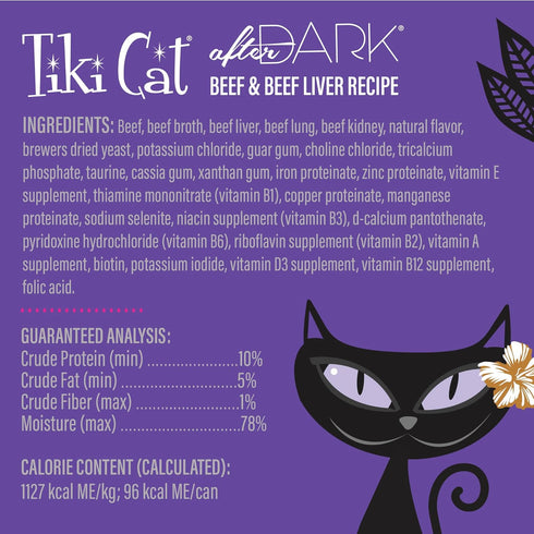 Tiki Cat After Dark Pâté, Beef & Beef Liver, High-Protein and 100% Non-GMO Ingredients, Wet Cat Food for Adult Cats, 3 oz. Cans (Pack of 12)...