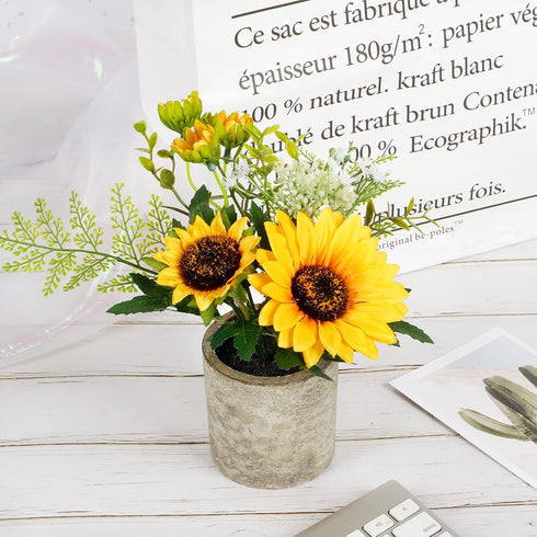 COCOBOO Sunflower Artificial Flowers Pot, Sunflower Decor, Yellow Fake Flower in Pots, for Home Bathroom Kitchen...