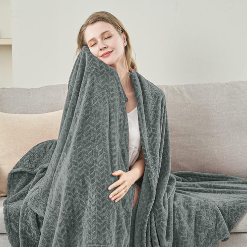 inhand Grey Leaves Pattern Throw Blanket for Couch, Super Soft Flannel Cozy Lightweight Fuzzy Blankets for Women, 50 x 60 Inches...