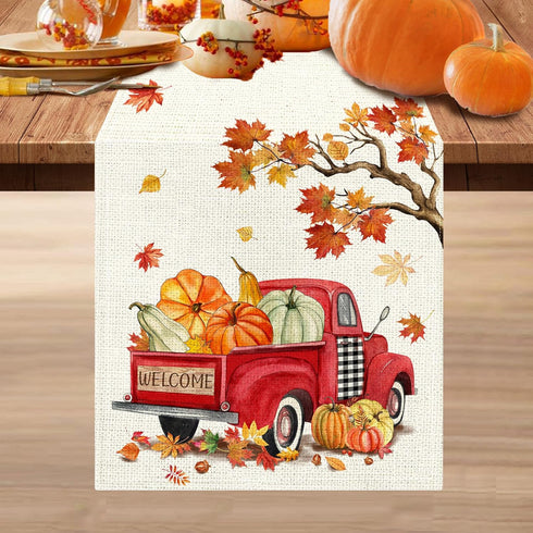 Bonsai Tree Fall Table Runner, Fall Runner for Table 13 x 72 Inch, Autumn Pumpkin Red Truck Runners for Home Kitchen Dining Decoration...