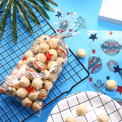Chuangdi 100 Pack Cello Baseball Party Snack Bags Cellophane Baseball Treat Bags For Team Snacks Sports Goodie Pouches Birthday Party Supplies Fav...