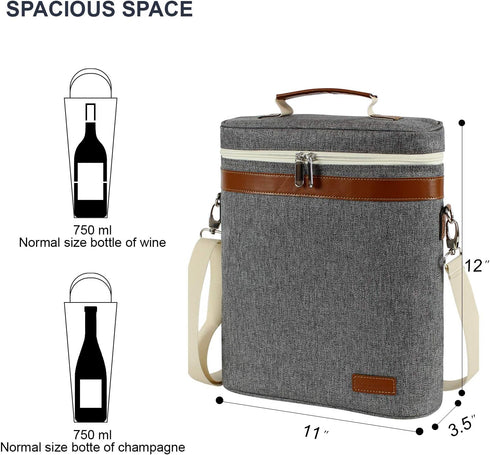 3 Bottle Insulated Wine Tote Carrier Bag, Portable Travel Padded Wine Cooler - Corkscrew Opener, Handle and Adjustable Shoulder Strap, Wine Lover ...