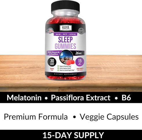 Kaya Naturals Organic Sleep Gummies (26mg) | Health Supplement for Adults | Vitamin B6 and Melatonin Gummies | Gummy Vitamins for Women and Men | ...