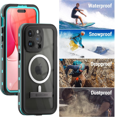 for iPhone 15 Pro Max Waterproof Case with Stand, IP68 Underwater Shockproof Dustproof Phone Case Built-in 6H Screen Protector, Full Body Protecti...