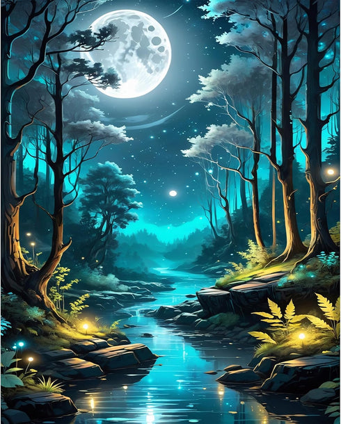 xackcme Moon Paint by Numbers for Adults-Landscape Paint by Number on Canvas without Frame,DIY Forest Scenery Oil Painting for Gift Home Wall Deco...