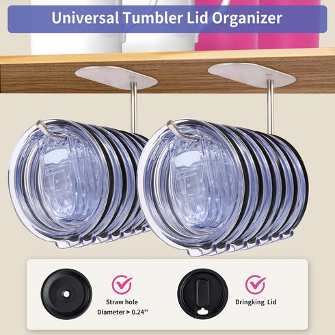 Tumbler Lid Organizer 2 PCS,Cup Lid Holder for Kitchen Cabinets,Silver Cup Lid Organizer for Kitchen...