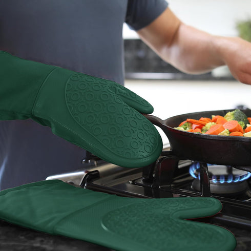 BPA-Free Silicone Oven Mitts Ultra Heat Resistant up to 500°F - Oven Mitts with Thick Cotton Liner - Long Slip Resistant Pot Holders, Flexible Ove...