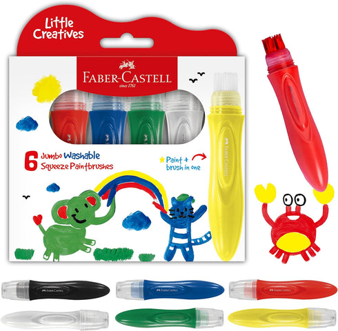 Faber-Castell Little Creatives Jumbo Squeezing Paint Brushes, 6 Colors, Paint Sticks for Kids Washable, Toddler Art Supplies, Non Toxic Paint and ...