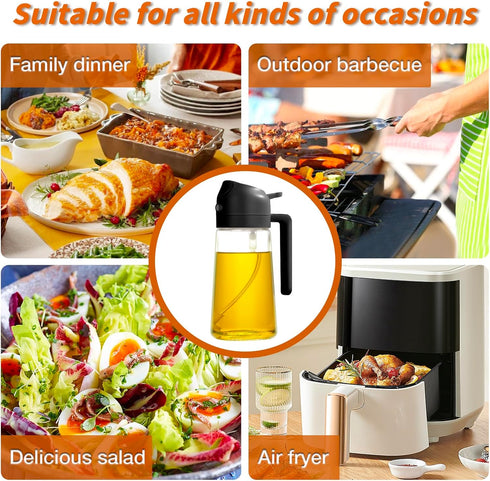 Oil Sprayer for Cooking, 2 in 1 Olive Oil Dispenser Bottle for Kitchen, 16oz/470ml Premium Glass Oil Bottle, Food-grade Oil Mister for Air Fryer, ...