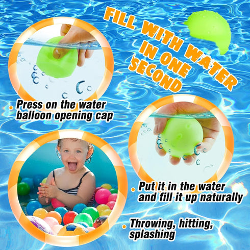 Reusable Water Balloons, 12PCS Water Balloons Quick Fill For Kids, Pool Toys Silicone Self Sealing Water Balls For Boys&Girls Outdoor Activities S...