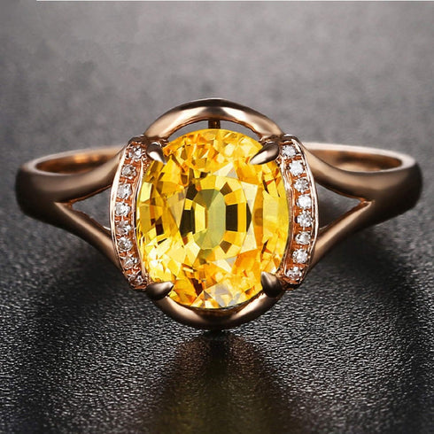 XINQI 18K Yellow Gold Yellow Citrine and CZ Women's Engagement Ring (2 Ct Oval Gemstone Birthstone, Available 6,7,8,9,10) (8)...