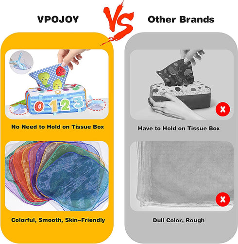 Baby Tissue Box Toy, Soft Montessori Tissue Box Baby Toys 6 to 12 Months, High Contrast Crinkle Paper Sensory Silk Scarves Toys for 1 Year Old Boy...