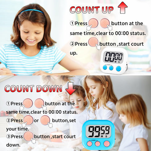 Timer for Kids Teachers Supplies Digital Kitchen Timers for Cooking Large Magnetic Classroom Timer 2Pack-White Blue...