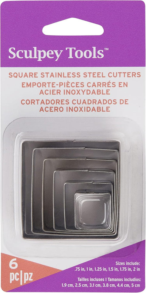 Sculpey Tools Stainless Steel 6 piece Square Cutter Set. Nested, graduated sizes, Great for use in all craft projects from jewlery, mixed media to...