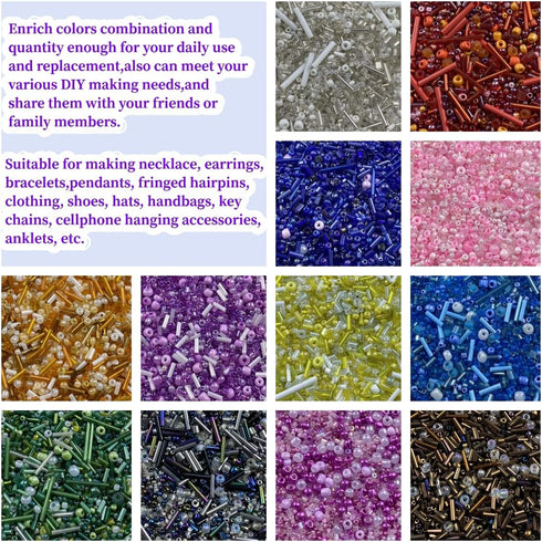 90g Mix Glass Seed Beads Tube Beads Bugle Beads,3000pcs Glass Bulk Spacer Beads Multi Size 1.5-4.5mm Glass Beads Kit for Jewelry Making DIY Craft ...