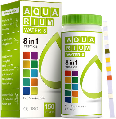 8-in-1 Aquarium Test Kit for Fish Tanks - Quick & Accurate Water Testing Strips for Aquariums & Ponds. Tests pH, Ammonia, Alkalinity, Hardness, Ch...