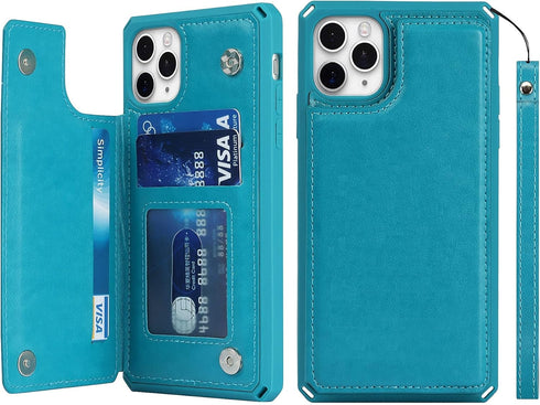 iCoverCase Compatible with iPhone 11 Pro Max Wallet Phone Case with Card Holder for Women, RFID Blocking Embossed PU Leather Wrist Strap Case for ...