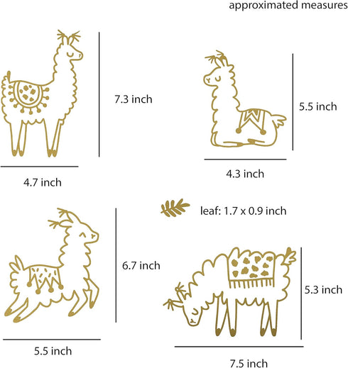 Alpaca Animal and Cactus Wall Decal. Peel and Stick for for Kids, Baby Bedroom Nursery and Living Room. 50 pcs Vinyl Wall Stickers (Gold)...