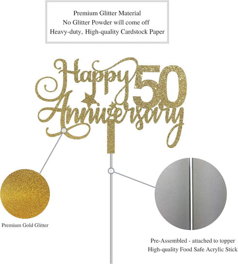 ALPHA K 50th Anniversary Cake Topper, 50th Wedding Anniversary Party Decoration with Premium Gold Glitter...