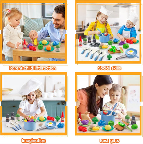 35Pcs Kids Kitchen Toy Accessories, Toddler Pretend Cooking Playset with Play Pots and Pans, Utensils Cookware Toys, Play Food Set, Toy Vegetables...