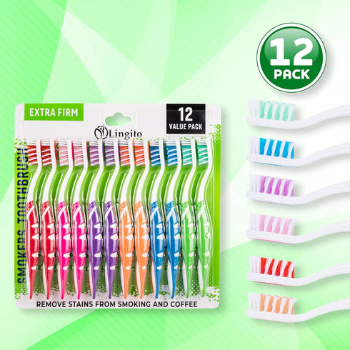Extra Firm Toothbrush Set for Adults or Smokers Travel Toothbrush Kit, Hard Multicolor Denture Brush, Large Head, Manual Travel Toothbrush Hard Br...