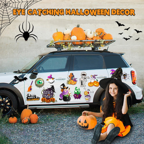 16 Pcs Halloween Magnets Reflective Car Magnets Decorations Halloween Refrigerator Magnetic Stickers Holiday Pumpkin Bat Magnet Stickers Accessori...