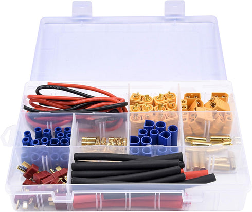 Readytosky XT60/XT90/EC3/EC5/T-Plug Male&Female Connector Adapters Kit+14AWG Silicone Wire+Shrink Tubings for RC ESC Motor Lipo Battery(70PCS)...