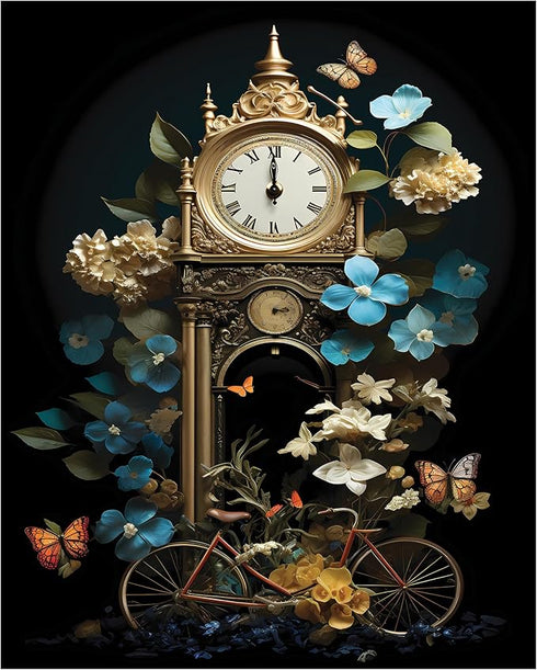 Posterizer 1 pcs-old timey watch and cute flowers-dreamy collage-Retro Art-Vintage Art-Gift for Steampunk or Goth Fans- UNFRAMED Wall Art...