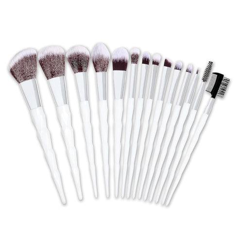 Nicole Miller New York 14pc Complete Makeup Brushes Collection with Zipper Bag, Snow Pearl White, Ideal Present or Any Occasions, Great for Beginn...