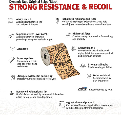 Dynamic Tape | Biomechanical Adhesive Tape | Physio Tape for Knee, Ankle, Shoulder, Leg, Muscle Support | Sports Tape for Football, Rugby, and Mor...