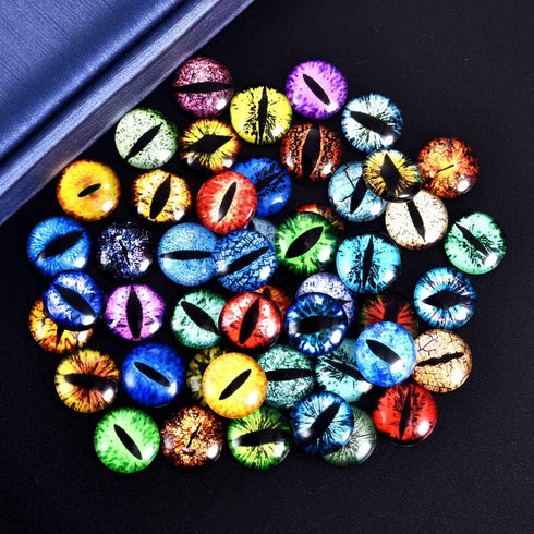 DROLE 100Pcs 12mm Assorted Eye Covered Cabochons Flatback Cabs Animal Doll Evil Eye Cabochon for DIY Crafts Jewelry Making...