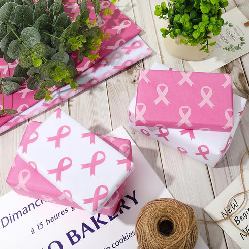 Whaline 100Pcs Pink Ribbon Tissue Paper Breast Cancer Awareness Wrapping Paper Pink Packaging Paper DIY Art Craft Paper for Charity Home Birthday ...