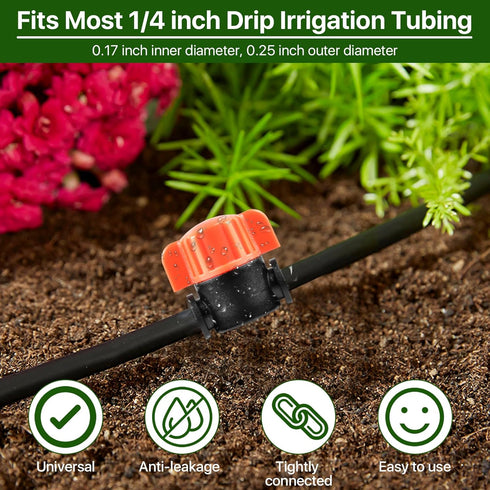 1/4 Inch Barbed Shut-Off Valve, 50 Pcs 1/4" Universal Drip Irrigation Tubing Coupling Valve, Plastic Manual Barb Valve for Garden, Flowers Pots, F...