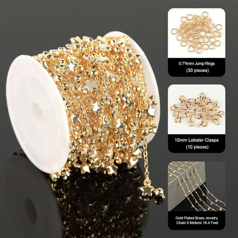 YOUBEIYEE 5 Meters Gold Plated Brass Chains for Jewelry Making Dangling Star Necklace Anklet Chain for Women Jewelry Making Chain Roll...