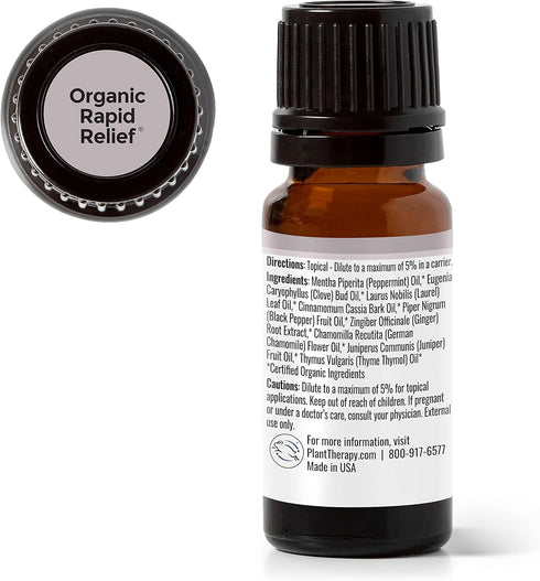 Plant Therapy Organic Rapid Relief Essential Oil Blend 10 mL (1/3 oz) Pain and Soreness Blend 100% Pure, Undiluted, Natural Aromatherapy, Therapeu...