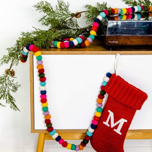 Colorful Felt Ball Pom Pom Garland | 9 Ft | Spring, Easter, Birthday, Christmas Decor | 100% Wool Felt | Boho Rainbow...