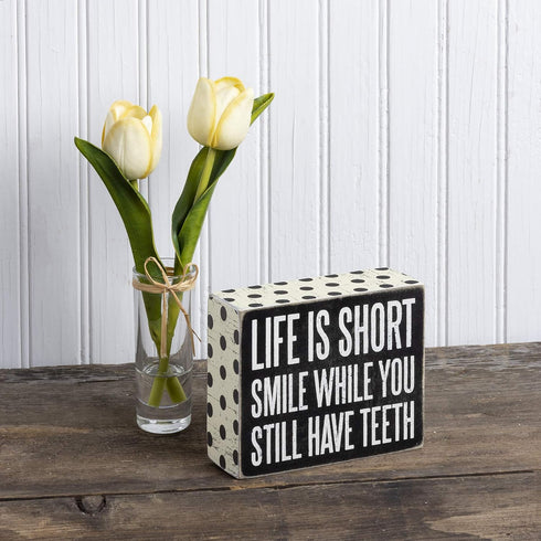 Primitives by Kathy 21238 Polka Dot Trimmed Box Sign, 4" x 5", Life is Short...